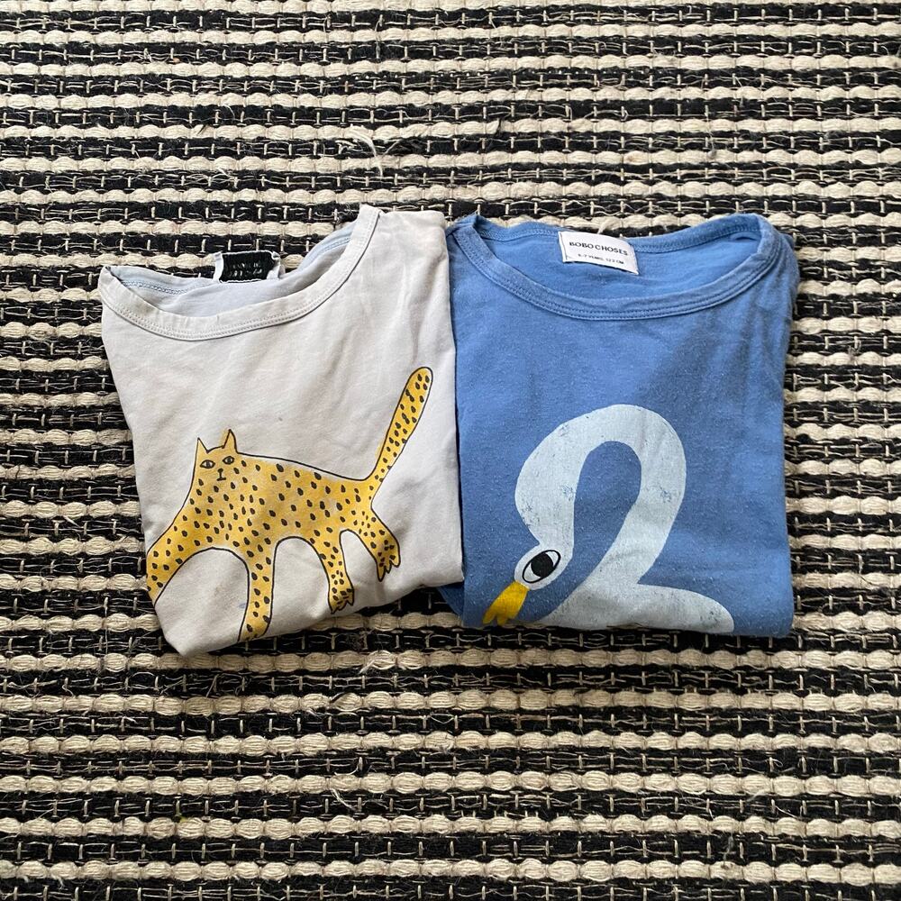 🌿Bobo Choses 2P Kids Cat Duck Short Sleeve T Shirt Bundle 4/7Y